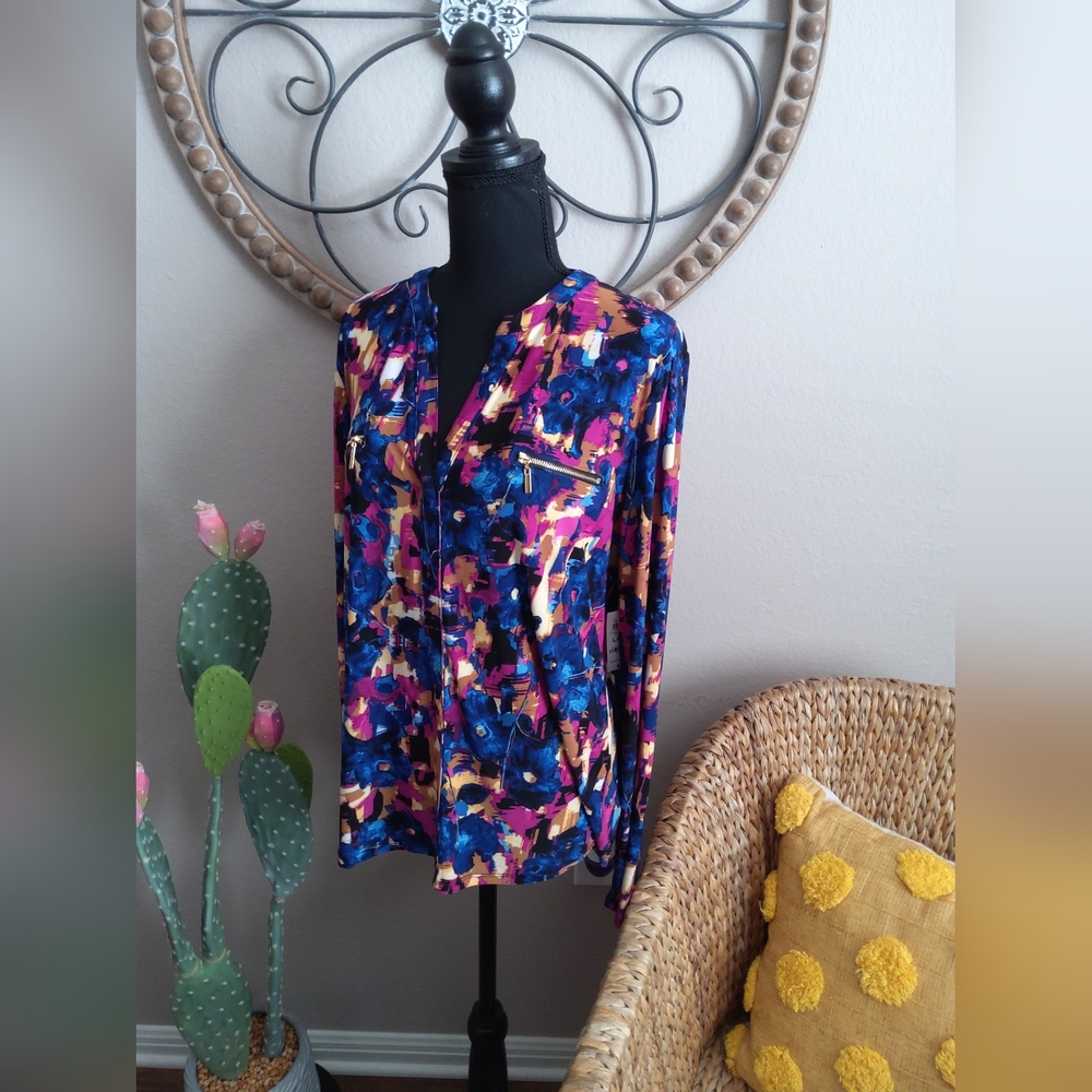 INC International Concepts Women's Floral Top - Blue and Pink - Picture 2 of 11
